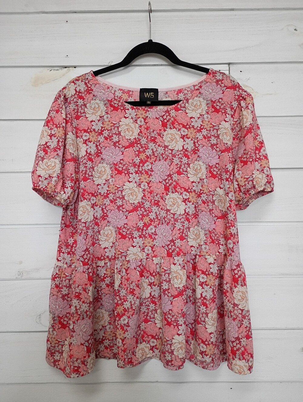 W5 Pink Floral Peplum Tunic Top